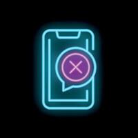 Neon smartphone showing delete message notification icon on black background vector
