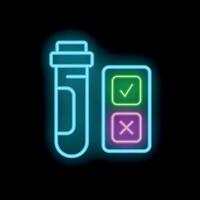 Neon icon of medical test tube displaying positive and negative results vector