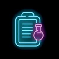 Neon icon of clipboard representing chemical experiment results vector