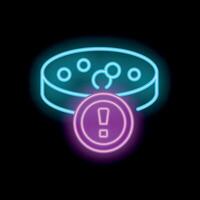 Neon style icon of a petri dish with bacteria and an exclamation point warning sign vector