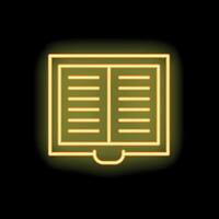 Glowing neon line open book icon on black background vector