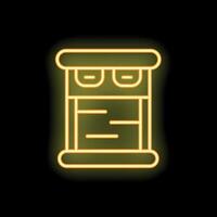 Glowing neon line icon of an ancient paper scroll with writing, isolated on black background vector