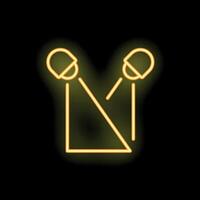 Yellow neon microphone icon glowing on dark background vector