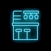 Glowing neon sign depicting a bar with stools and hanging glasses vector