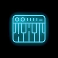 Blue neon sign depicting a midi keyboard on black background vector