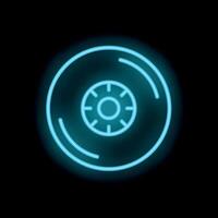 Neon sign showing a car wheel on a black background vector