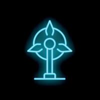 Neon wind turbine generating clean energy icon glowing on black background vector