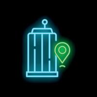 Glowing neon line icon representing the location of a prison with a pin vector