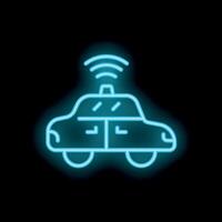 Neon icon of police car sending location signal with gps antenna vector