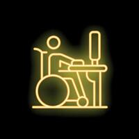 Neon sign of disabled person working on computer at desk vector