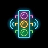 Neon smart traffic light sending data signals icon vector