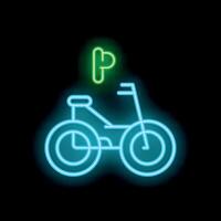 Bright neon sign is glowing on a wall in the dark, indicating a place for bicycles to park vector