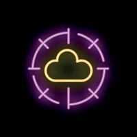 Neon sign showing cloud computing being targeted in crosshairs vector