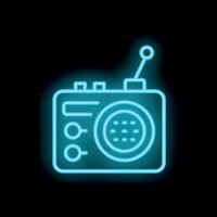 Neon radio receiver broadcasting on black background vector