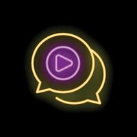 Neon icon of speech bubbles with play button representing chatting vector
