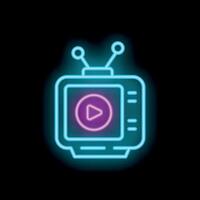Neon sign showing a television playing with glowing antennae on a dark background vector