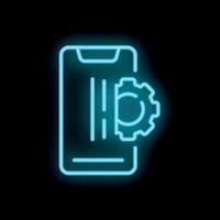 Neon icon of smartphone displaying mobile app being optimized and customized vector