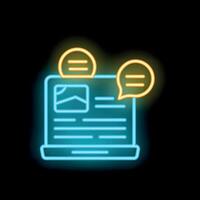 Neon laptop showing online messaging or social media chatting interface vector