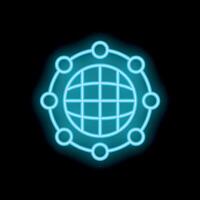 Neon blue global network connection icon representing international business vector