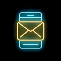 Neon sign showing smartphone displaying email notification icon vector