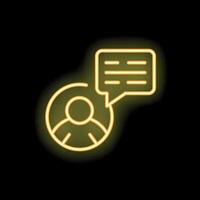 Neon icon of person talking with speech bubble on black background vector