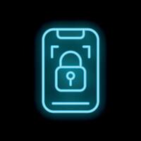 Neon smartphone showing lock screen on black background vector