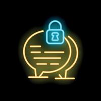 Neon icon of speech bubble with padlock representing encrypted messaging vector