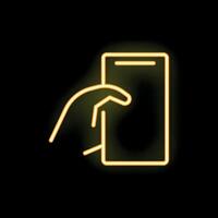 Neon sign of a hand using the touch screen of a smartphone vector