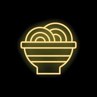 Neon sign showing a bowl of noodles on black background vector