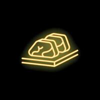 Neon icon of bread slices on cutting board glowing yellow vector