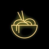 Neon sign representing a bowl of noodles with chopsticks vector