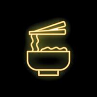 Neon sign of chopsticks picking up noodles from bowl vector