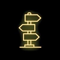 Neon sign showing a blank three way directional signpost vector
