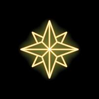 Neon style eight pointed star shining bright on black background vector