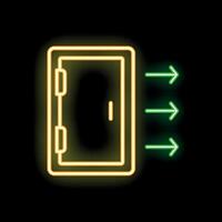 Neon glowing closed door with arrows pointing inwards on a black background vector