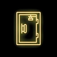 Glowing neon line safe door icon isolated on black background illustration vector