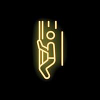 Man climbing up using rope neon sign bright icon illustration vector