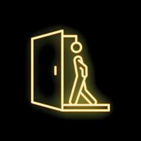 Neon sign of a man exiting through an open door vector