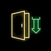 Neon sign of an open door with a green down arrow next to it vector