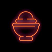 Neon sign representing a bowl full of ice cream glowing on a wall in the dark vector