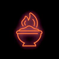 Neon style icon of fire burning in bowl for ancient rituals vector