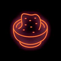 Neon sign of a bowl of salsa with a tortilla chip dipping in vector