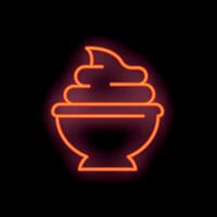 Neon sign representing ice cream dessert shining on black background vector