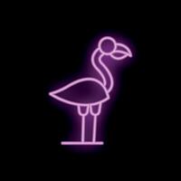 Pink neon sign showing a flamingo standing on black background vector