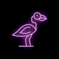 Neon flamingo bird glowing on black background vector