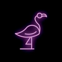 Pink neon sign showing a flamingo standing on one leg vector