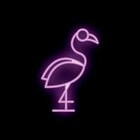 Neon sign of a pink flamingo standing on a black background vector
