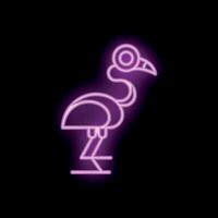 Pink neon sign representing a flamingo standing on a black background vector
