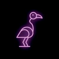 Neon pink flamingo standing on dark background vector