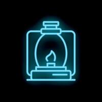 Blue neon sign depicting a kerosene lamp with a burning flame vector